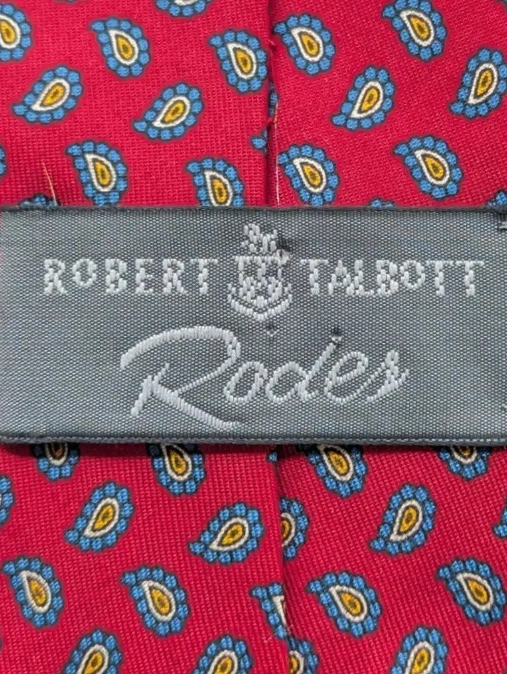 Robert Talbott Rodes Red Blue Paisley Hand Sewn USA Made 100% Silk Tie Vintage